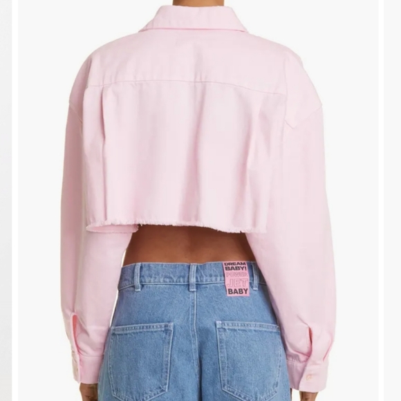 Liberal Youth Ministry Cropped Denim Button Up Shirt in Baby Pink M NWT HTF - Picture 4 of 13